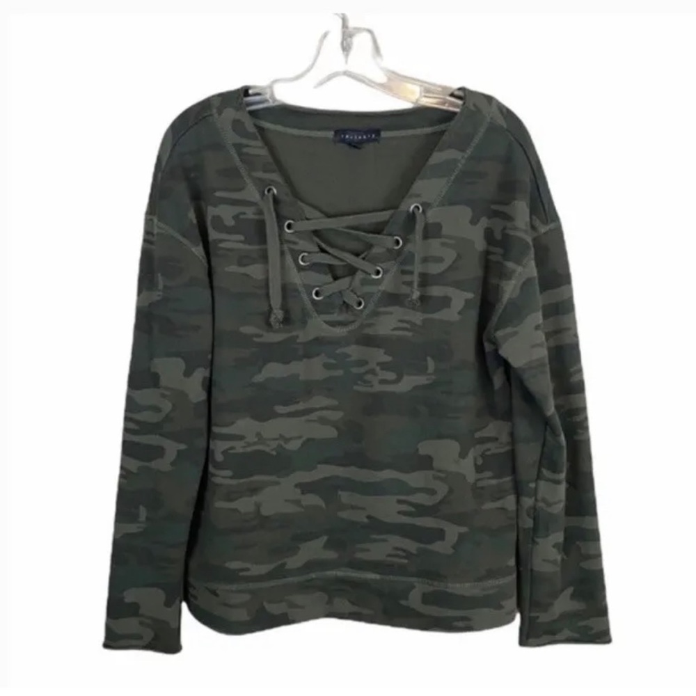Forest Camo Print Top with Tie Front